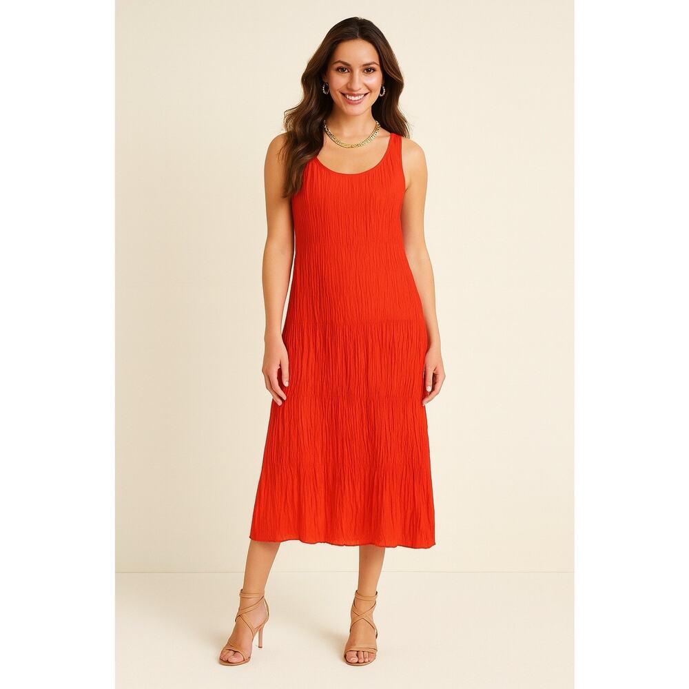 EILEEN FISHER NWT Fall FLAME Orange Crushed Silk Dress Size‎ Small MSRP $378